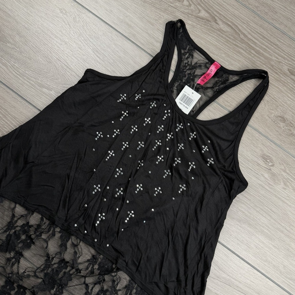 Retro Doll Women's Sleeveless Lace Accents Cross Pattern Tank Black Large New